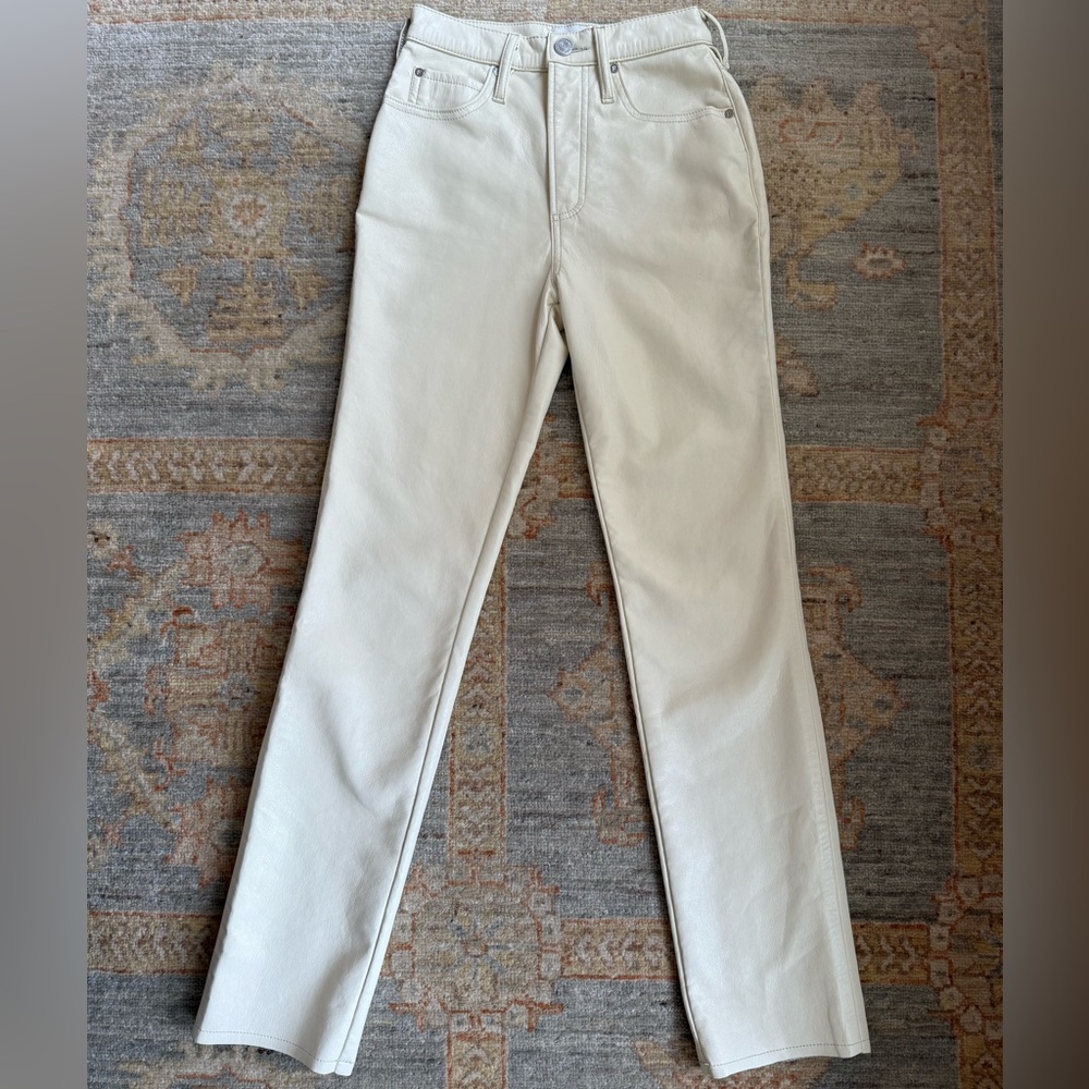 Frame Le High N Tight Straight Leg Recycled Leather Pants Bone Cream - Picture 5 of 7
